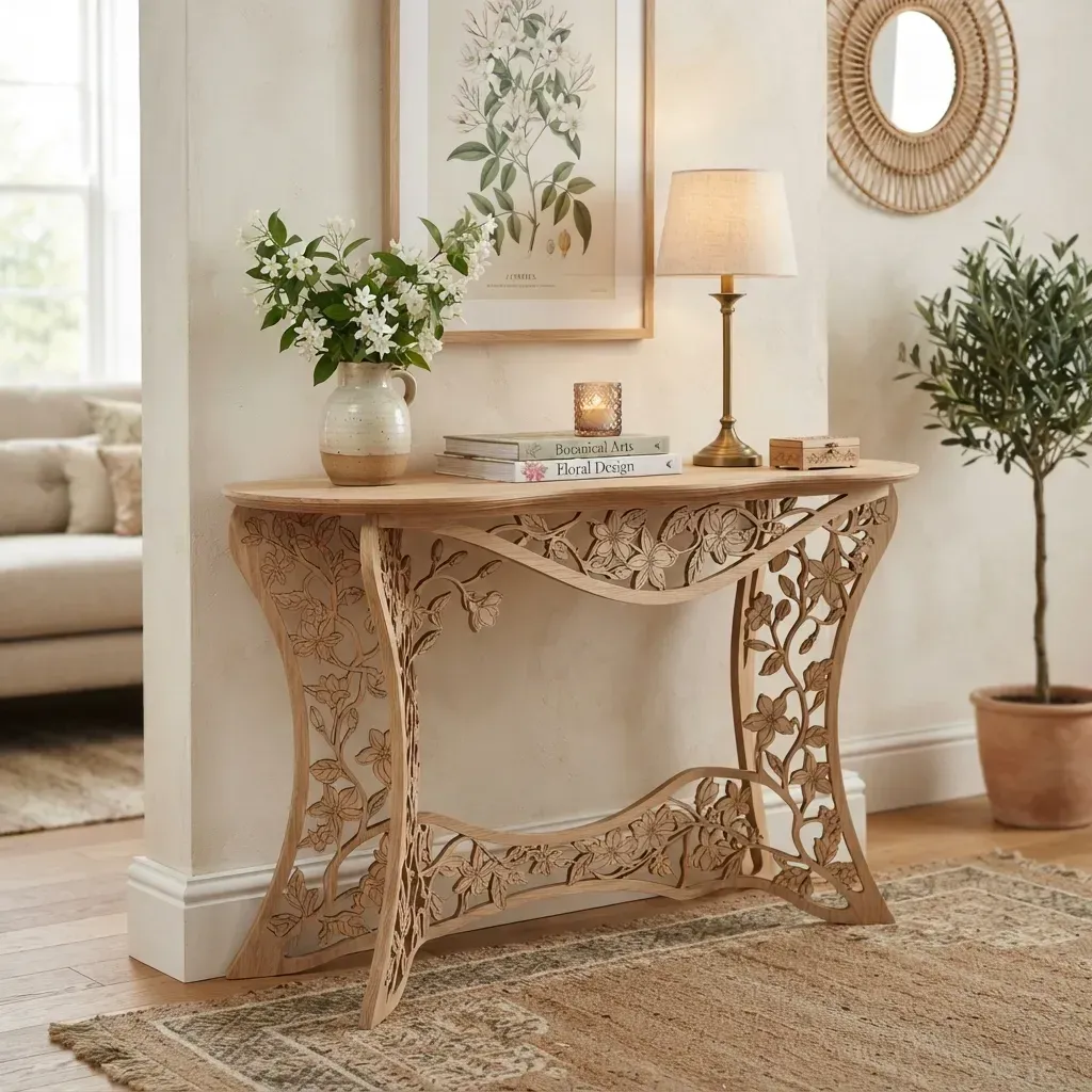 Wooden Console Table Jasmine Floral Home Decor