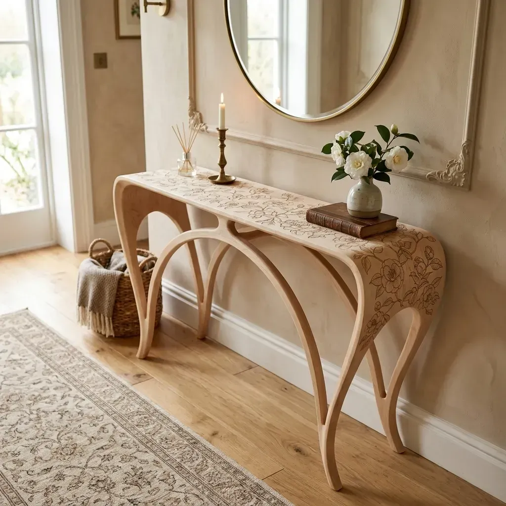 Wooden Console Table Poppy Floral Home Decor