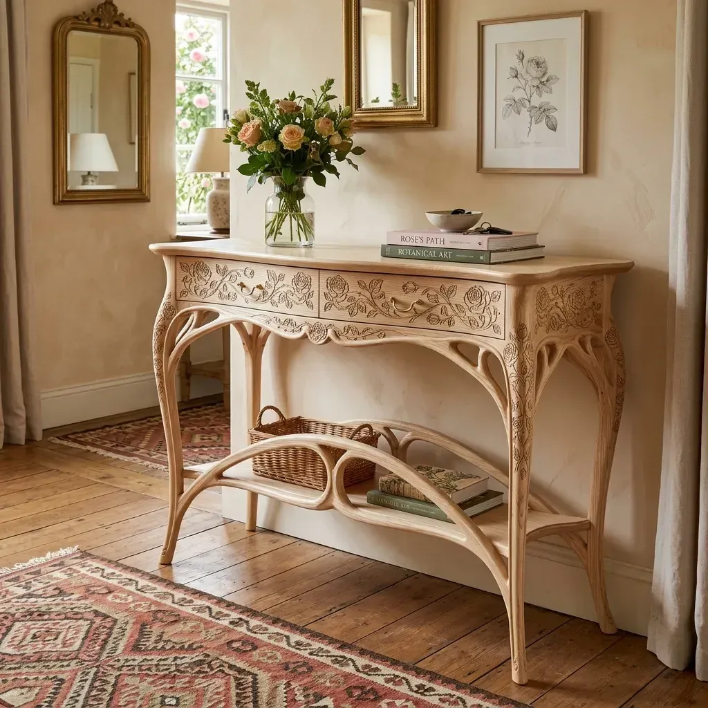 Wooden Console Table Rose Floral Home Decor