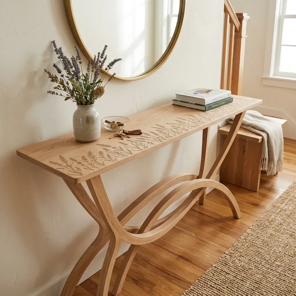 Wooden Console Table Lavender Floral Home Decor
