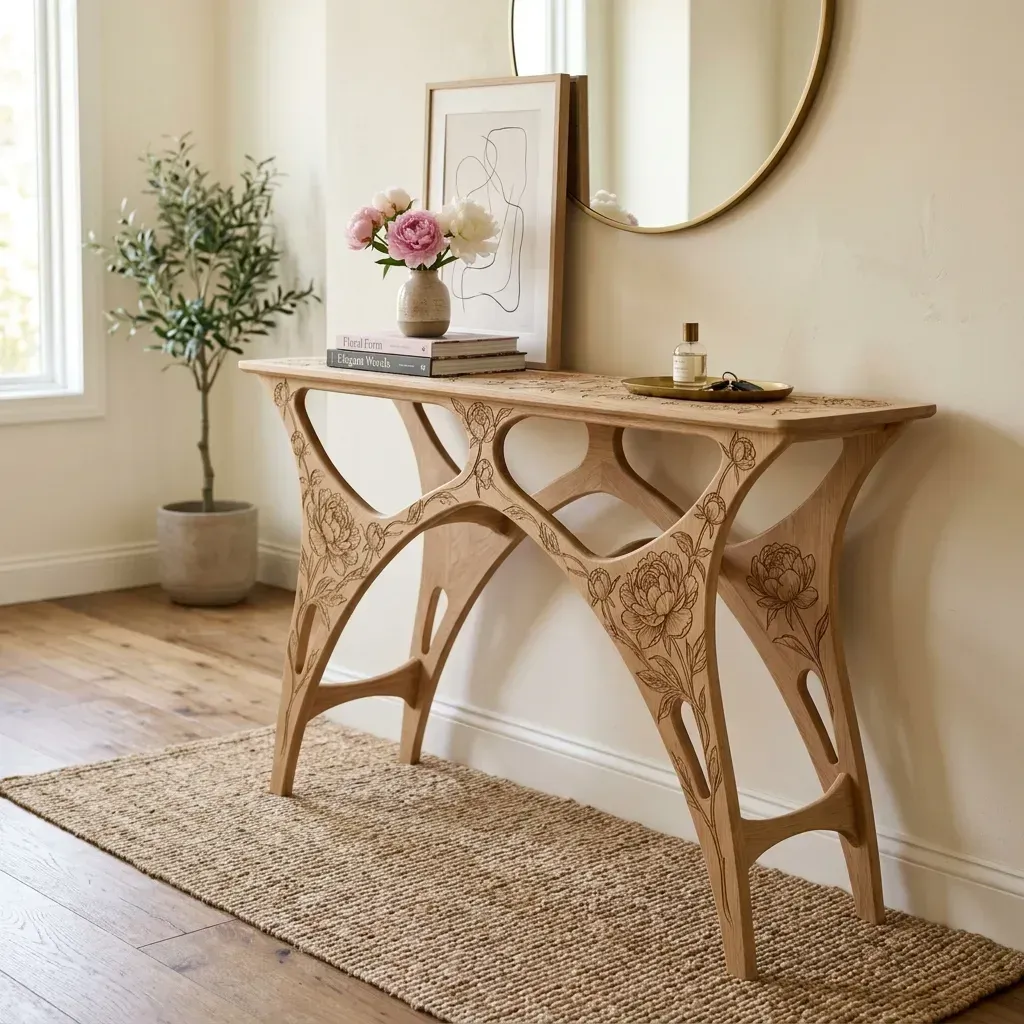 Wooden Console Table Peony Floral Home Decor
