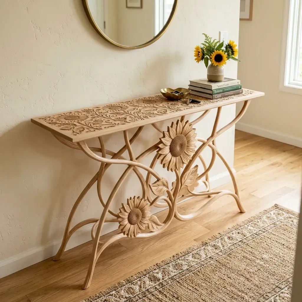 Wooden Console Table Sunflower Floral Home Decor