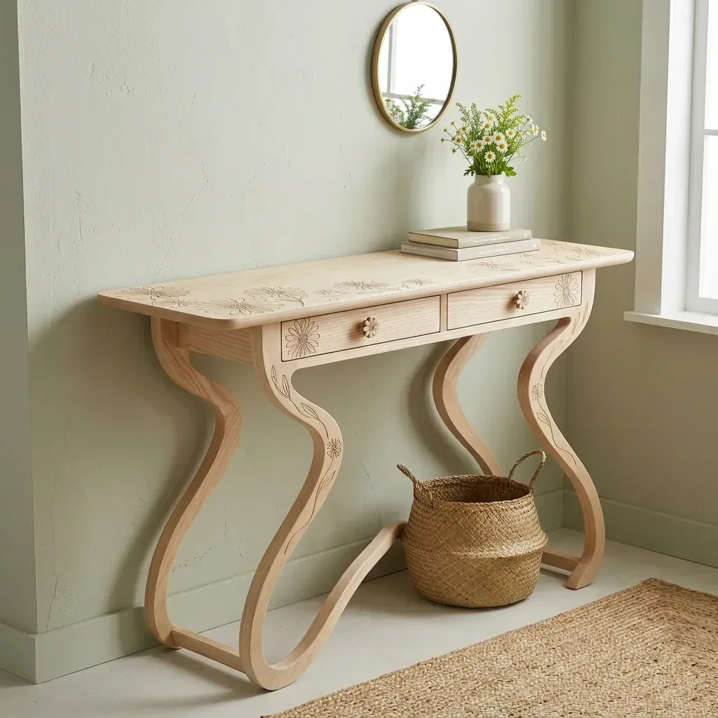 Wooden Console Table Daisy Floral Home Decor