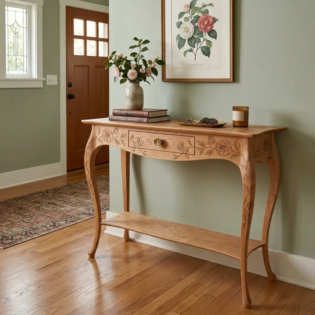 Wooden Console Table Camellia Floral Home Decor