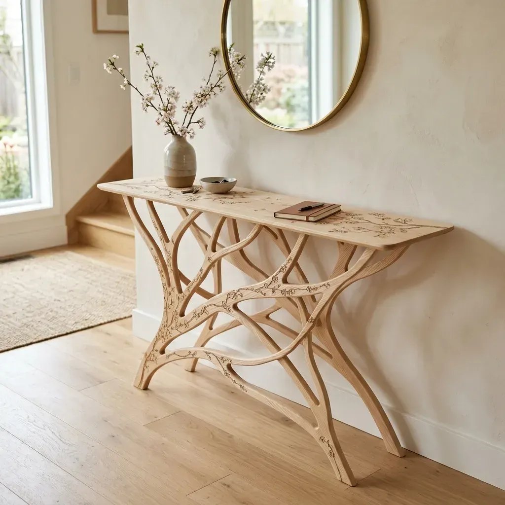 Wooden Console Table Cherry Blossom Floral Home Decor