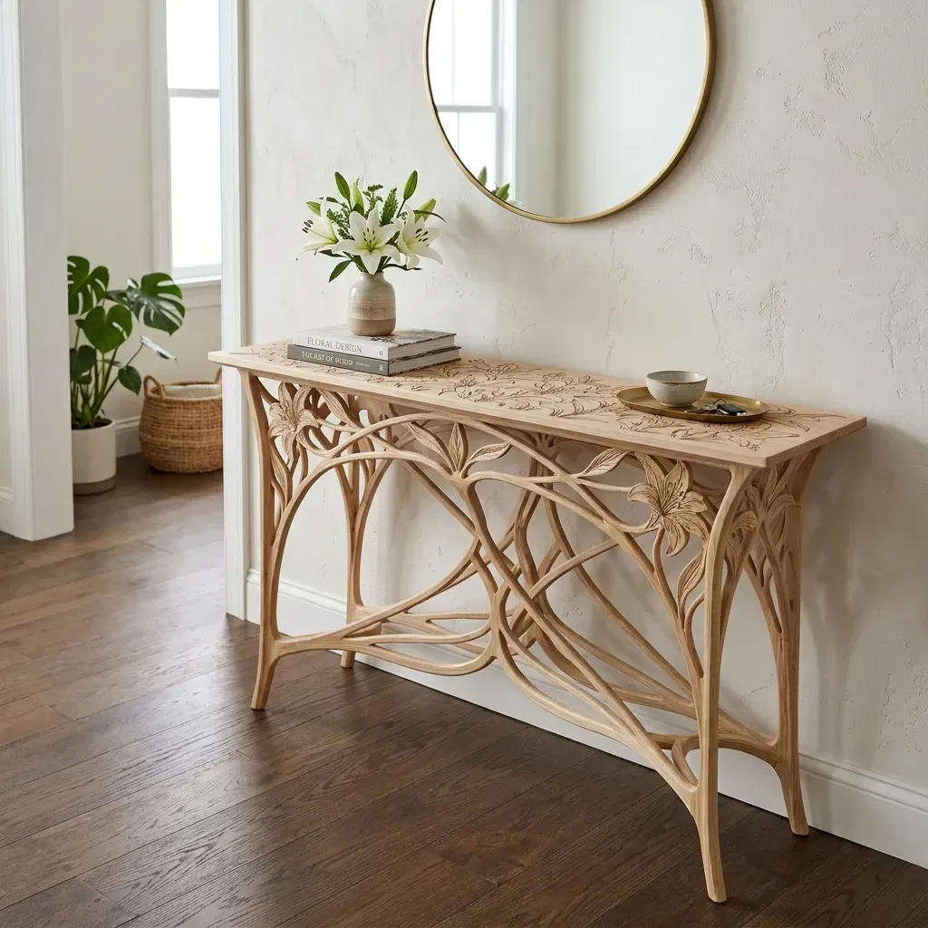 Wooden Console Table Lily Floral Home Decor