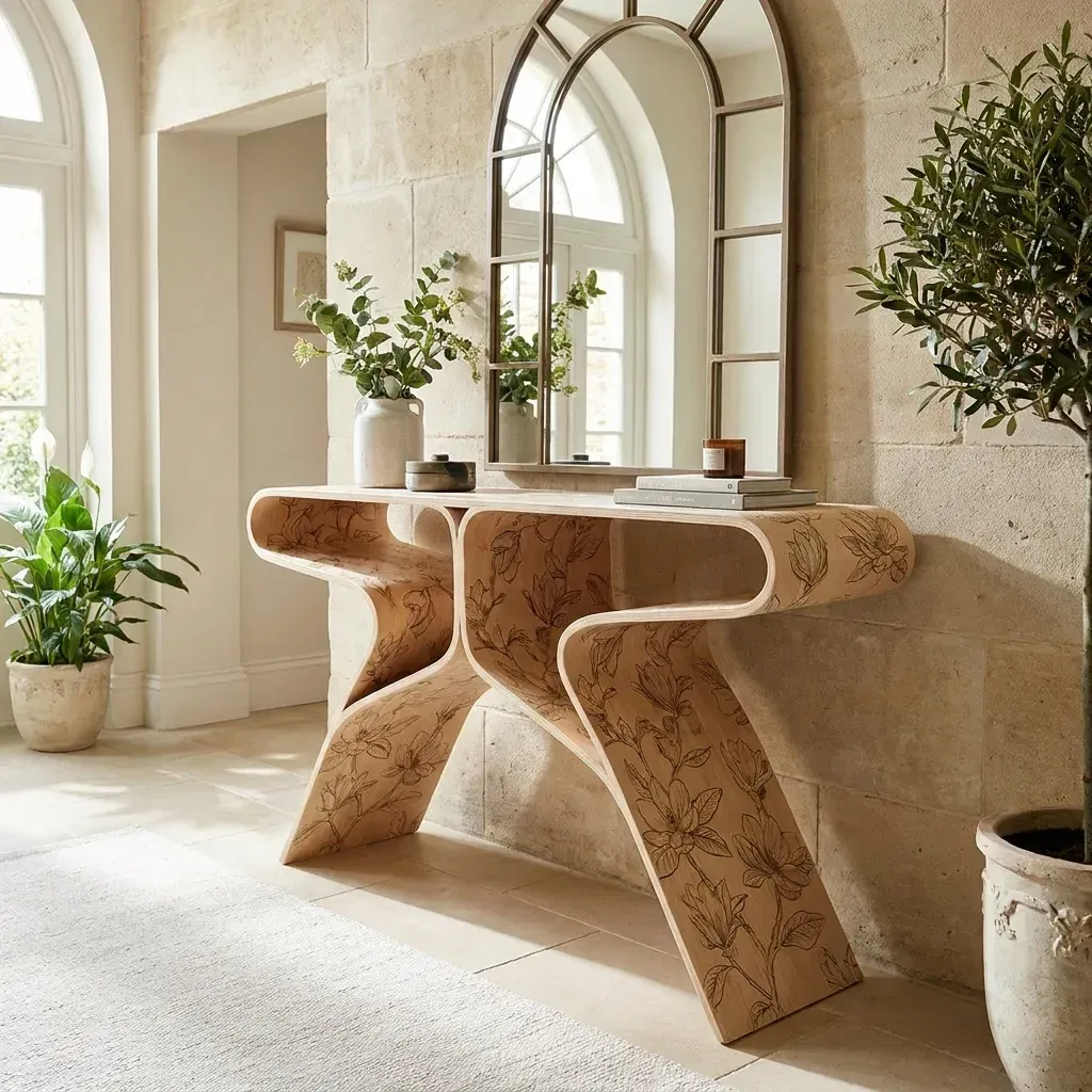 Wooden Console Table Magnolia Floral Home Decor