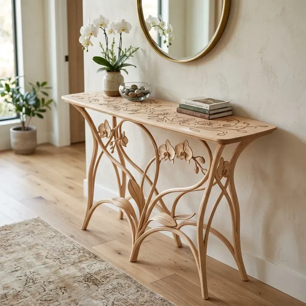 Wooden Console Table Orchid Floral Home Decor