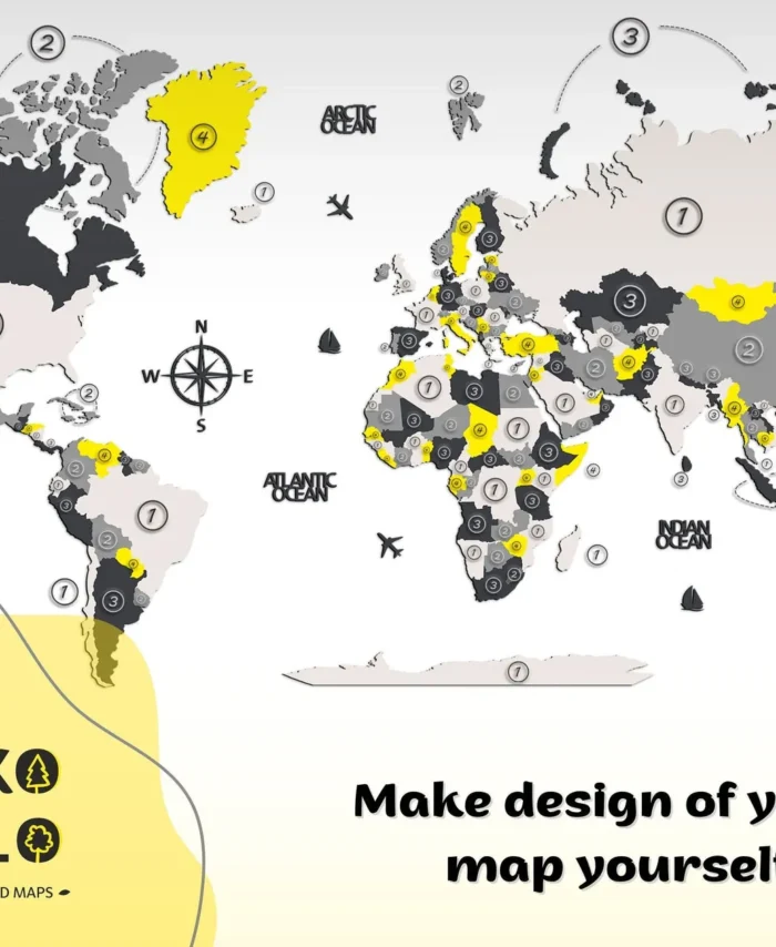 Custom Paintable Wooden World Map For Home And Office